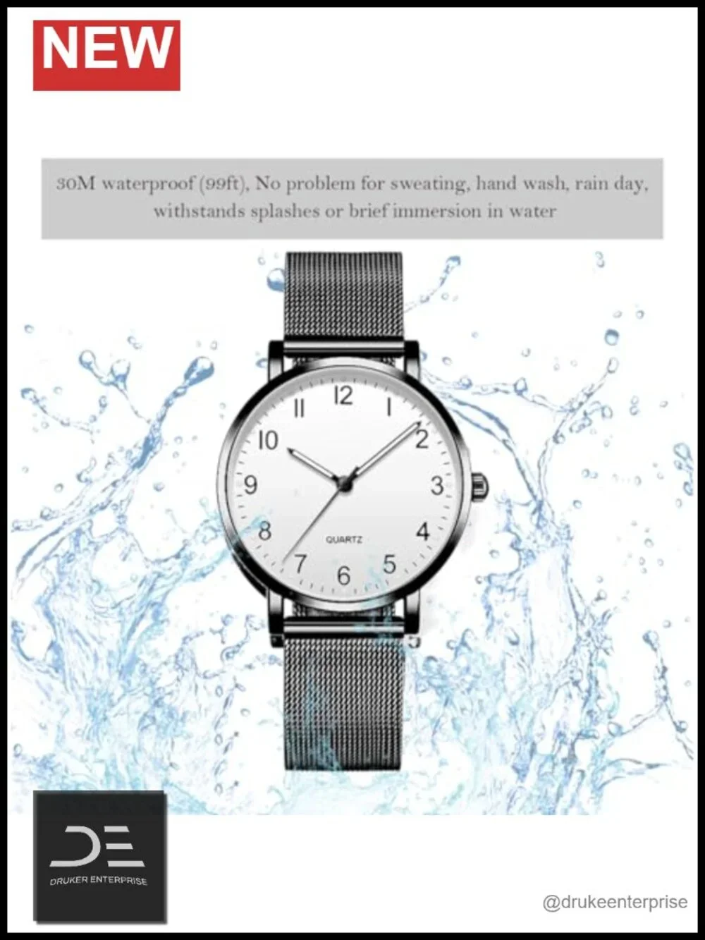Round Dial Stainless Steel Quartz Wrist Watch with Arabic Numerals